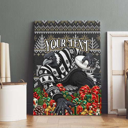 Personalized Magpies Football Christmas Canvas Wall Art Australian Football Mascot - Ugly Xmas Pattern Festive