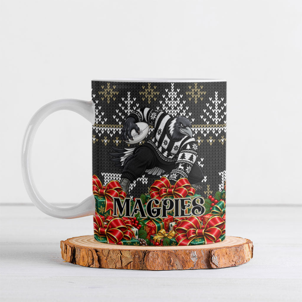 Personalized Magpies Football Christmas Ceramic Mug Australian Football Mascot - Ugly Xmas Pattern Festive