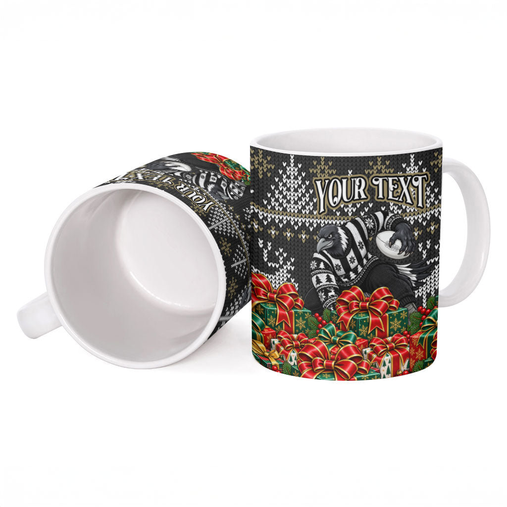 Personalized Magpies Football Christmas Ceramic Mug Australian Football Mascot - Ugly Xmas Pattern Festive
