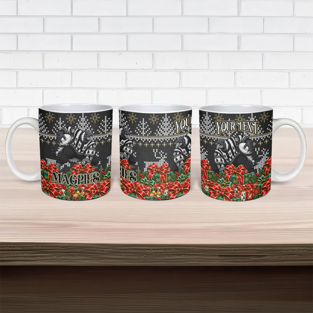Personalized Magpies Football Christmas Ceramic Mug Australian Football Mascot - Ugly Xmas Pattern Festive