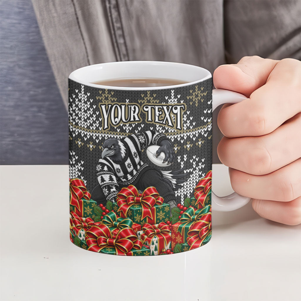 Personalized Magpies Football Christmas Ceramic Mug Australian Football Mascot - Ugly Xmas Pattern Festive