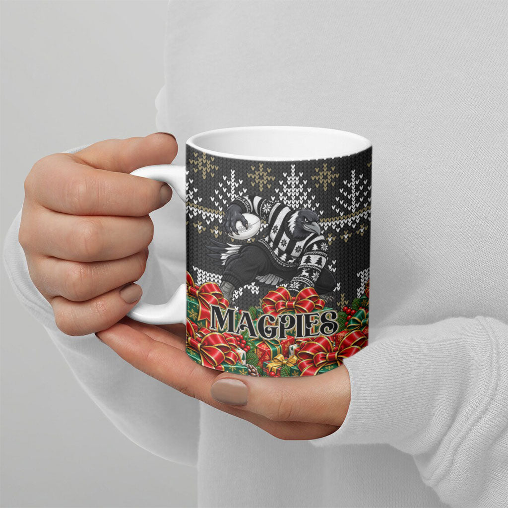Personalized Magpies Football Christmas Ceramic Mug Australian Football Mascot - Ugly Xmas Pattern Festive