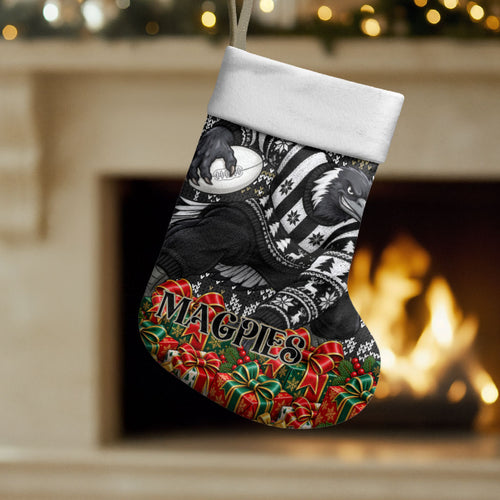 Magpies Football Christmas Stocking Australian Football Mascot - Ugly Xmas Pattern Festive