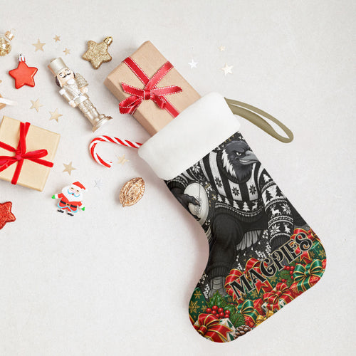 Magpies Football Christmas Stocking Australian Football Mascot - Ugly Xmas Pattern Festive