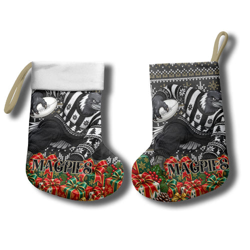 Magpies Football Christmas Stocking Australian Football Mascot - Ugly Xmas Pattern Festive