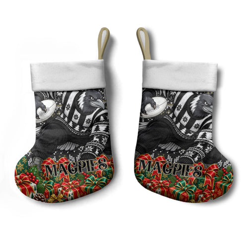 Magpies Football Christmas Stocking Australian Football Mascot - Ugly Xmas Pattern Festive