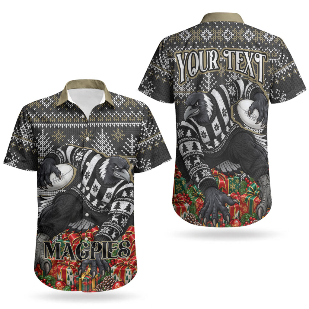 Personalized Magpies Football Christmas Couples Matching Mermaid Dress and Hawaiian Shirt Australian Football Mascot - Ugly Xmas Pattern Festive
