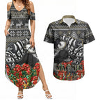 Personalized Magpies Football Christmas Couples Matching Summer Maxi Dress and Hawaiian Shirt Australian Football Mascot - Ugly Xmas Pattern Festive