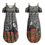 Personalized Magpies Football Christmas Couples Matching Summer Maxi Dress and Hawaiian Shirt Australian Football Mascot - Ugly Xmas Pattern Festive