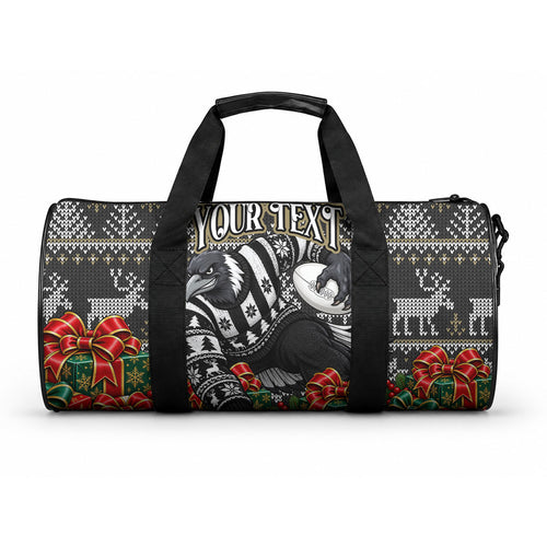 Personalized Magpies Football Christmas Duffle Bag Australian Football Mascot - Ugly Xmas Pattern Festive