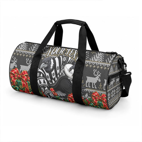 Personalized Magpies Football Christmas Duffle Bag Australian Football Mascot - Ugly Xmas Pattern Festive