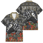 Personalized Magpies Football Christmas Family Matching Off The Shoulder Long Sleeve Dress and Hawaiian Shirt Australian Football Mascot - Ugly Xmas Pattern Festive