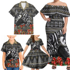 Personalized Magpies Football Christmas Family Matching Off Shoulder Maxi Dress and Hawaiian Shirt Australian Football Mascot - Ugly Xmas Pattern Festive