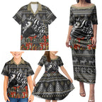 Personalized Magpies Football Christmas Family Matching Puletasi and Hawaiian Shirt Australian Football Mascot - Ugly Xmas Pattern Festive