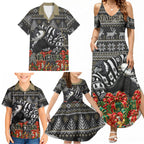 Personalized Magpies Football Christmas Family Matching Summer Maxi Dress and Hawaiian Shirt Australian Football Mascot - Ugly Xmas Pattern Festive