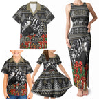 Personalized Magpies Football Christmas Family Matching Tank Maxi Dress and Hawaiian Shirt Australian Football Mascot - Ugly Xmas Pattern Festive