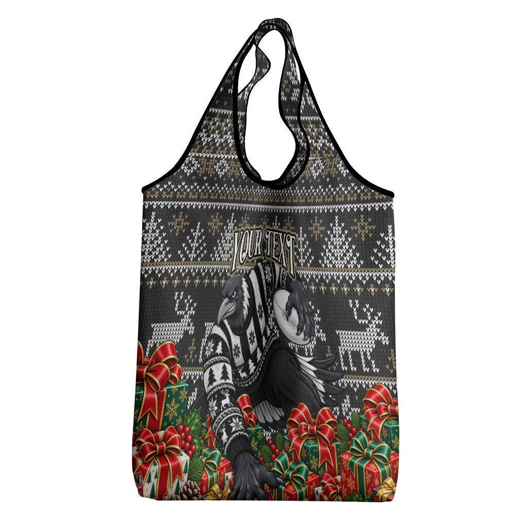 Personalized Magpies Football Christmas Grocery Bag Australian Football Mascot - Ugly Xmas Pattern Festive