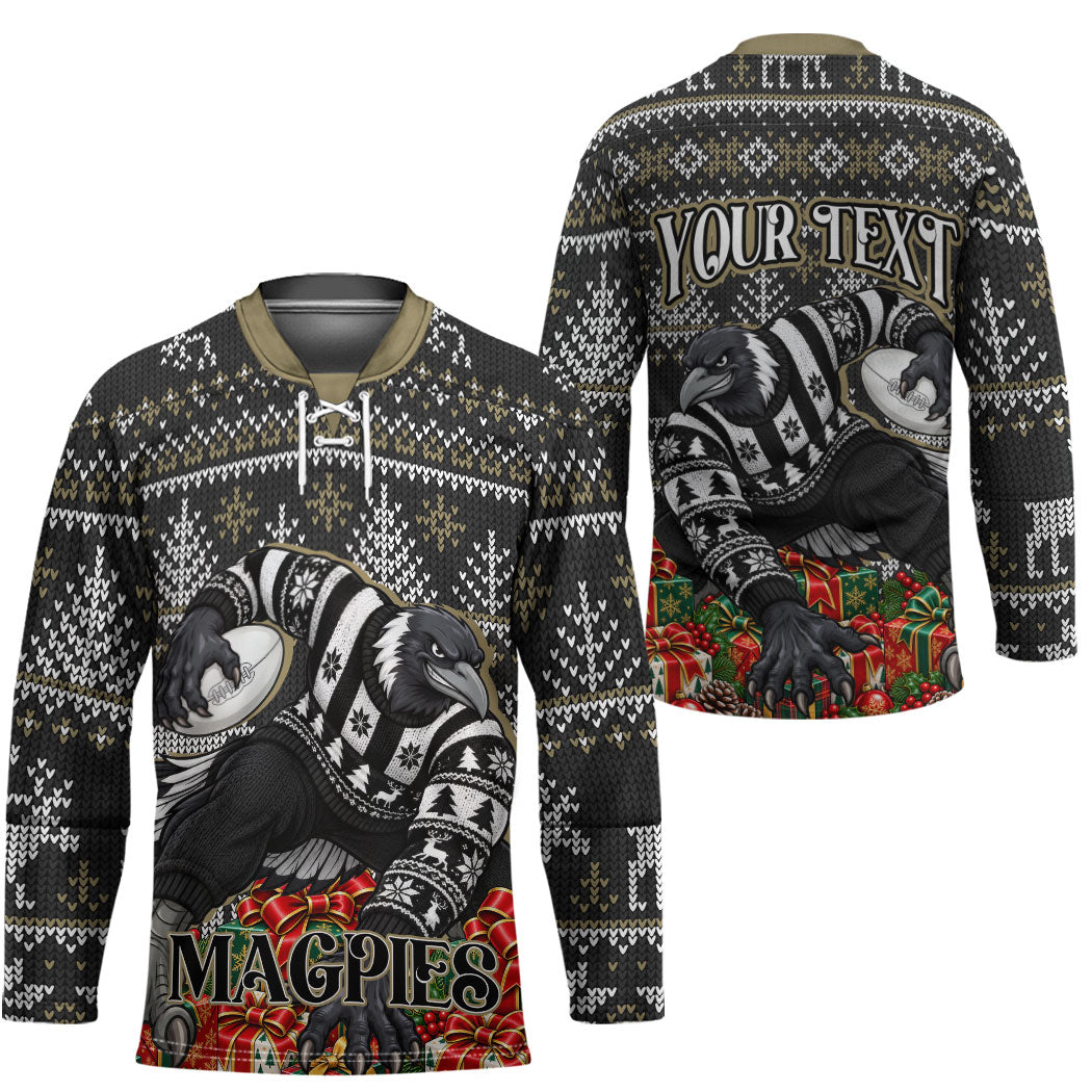 Personalized Magpies Football Christmas Hockey Jersey Australian Football Mascot - Ugly Xmas Pattern Festive