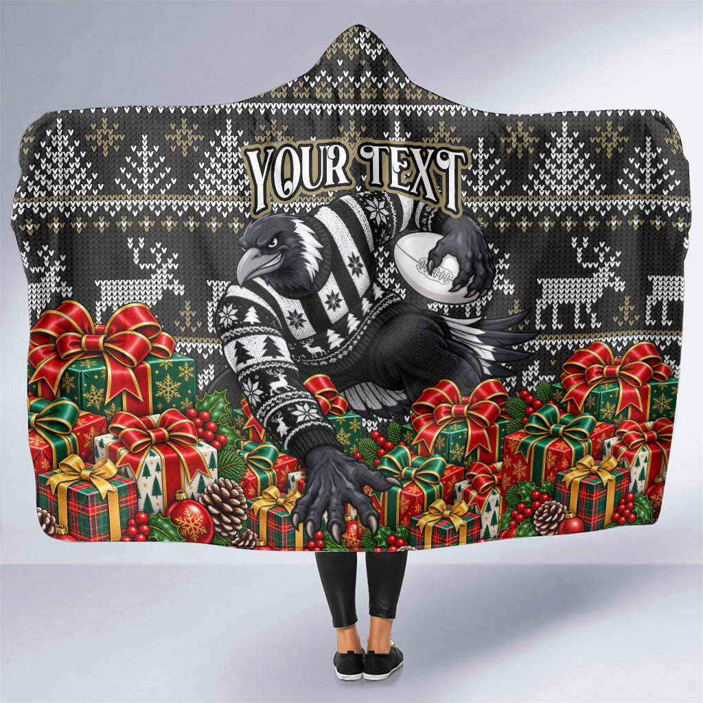 Personalized Magpies Football Christmas Hooded Blanket Australian Football Mascot - Ugly Xmas Pattern Festive