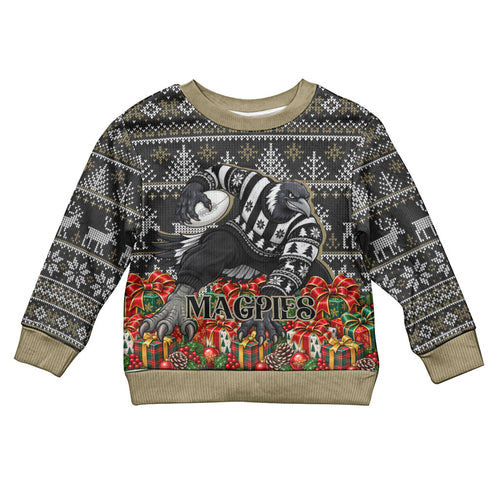 Personalized Magpies Football Christmas Kid Ugly Christmas Sweater Australian Football Mascot - Ugly Xmas Pattern Festive
