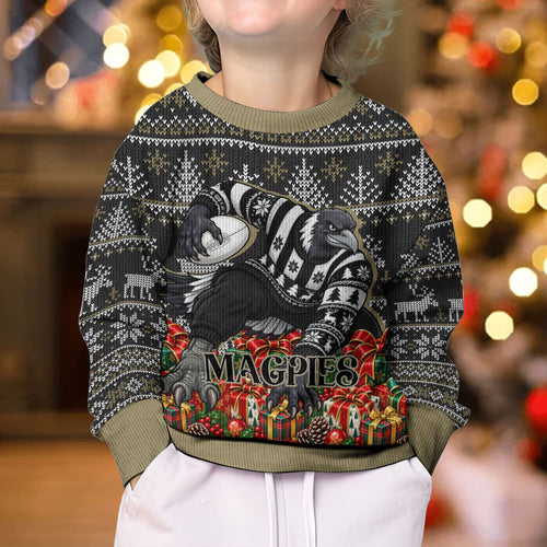 Personalized Magpies Football Christmas Kid Ugly Christmas Sweater Australian Football Mascot - Ugly Xmas Pattern Festive