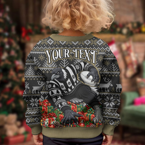 Personalized Magpies Football Christmas Kid Ugly Christmas Sweater Australian Football Mascot - Ugly Xmas Pattern Festive