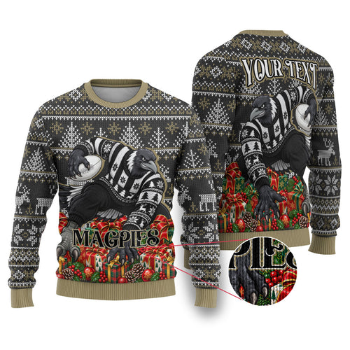 Personalized Magpies Football Christmas Ugly Christmas Sweater Australian Football Mascot - Ugly Xmas Pattern Festive
