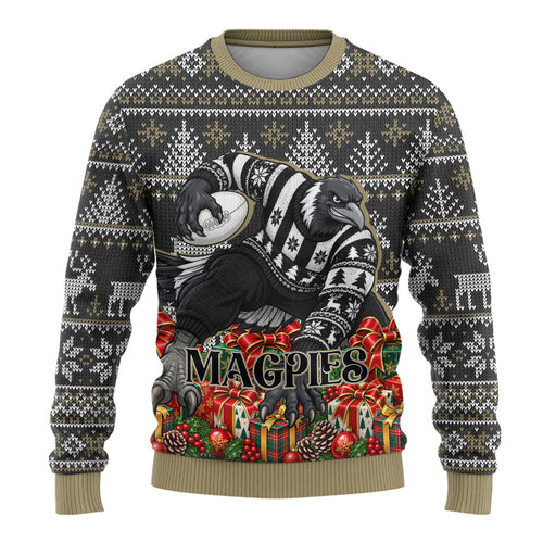 Personalized Magpies Football Christmas Ugly Christmas Sweater Australian Football Mascot - Ugly Xmas Pattern Festive