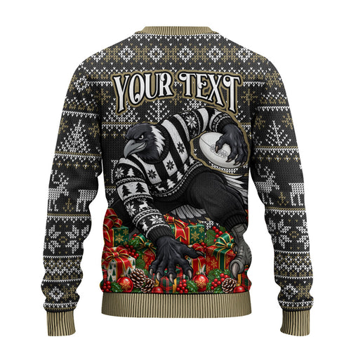 Personalized Magpies Football Christmas Ugly Christmas Sweater Australian Football Mascot - Ugly Xmas Pattern Festive