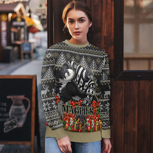 Personalized Magpies Football Christmas Ugly Christmas Sweater Australian Football Mascot - Ugly Xmas Pattern Festive