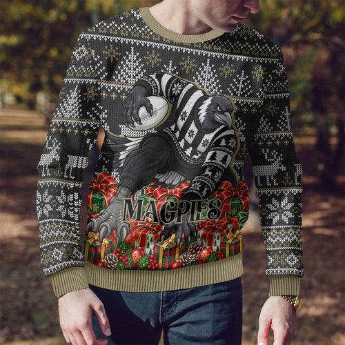 Personalized Magpies Football Christmas Ugly Christmas Sweater Australian Football Mascot - Ugly Xmas Pattern Festive