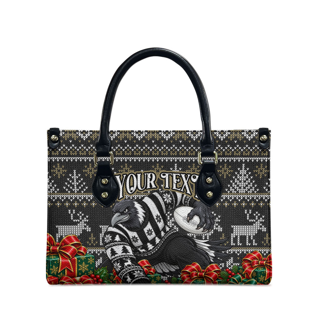 Personalized Magpies Football Christmas Leather Bag Australian Football Mascot - Ugly Xmas Pattern Festive