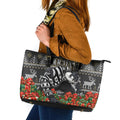 Personalized Magpies Football Christmas Leather Tote Bag Australian Football Mascot - Ugly Xmas Pattern Festive