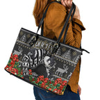 Personalized Magpies Football Christmas Leather Tote Bag Australian Football Mascot - Ugly Xmas Pattern Festive