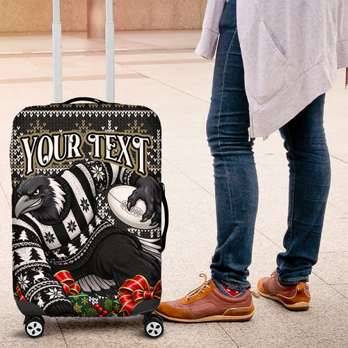 Personalized Magpies Football Christmas Luggage Cover Australian Football Mascot - Ugly Xmas Pattern Festive
