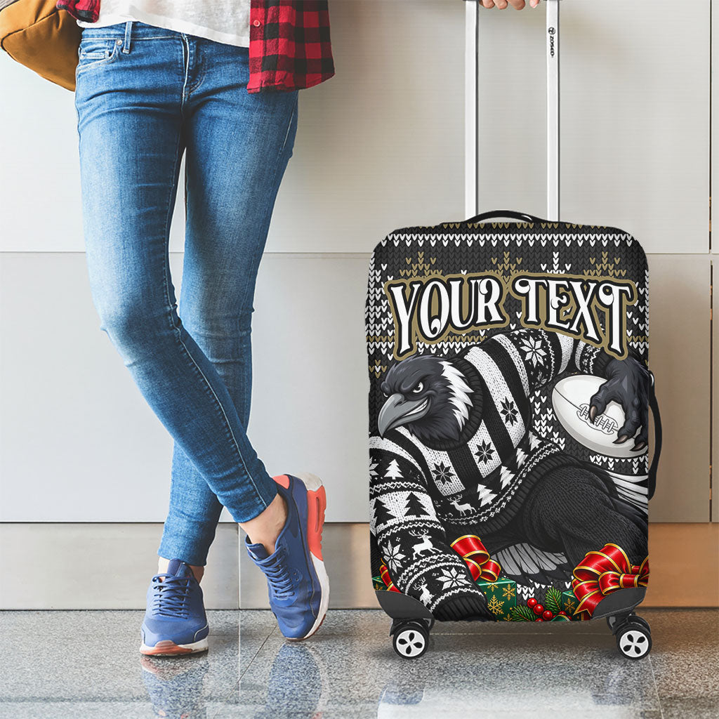 Personalized Magpies Football Christmas Luggage Cover Australian Football Mascot - Ugly Xmas Pattern Festive