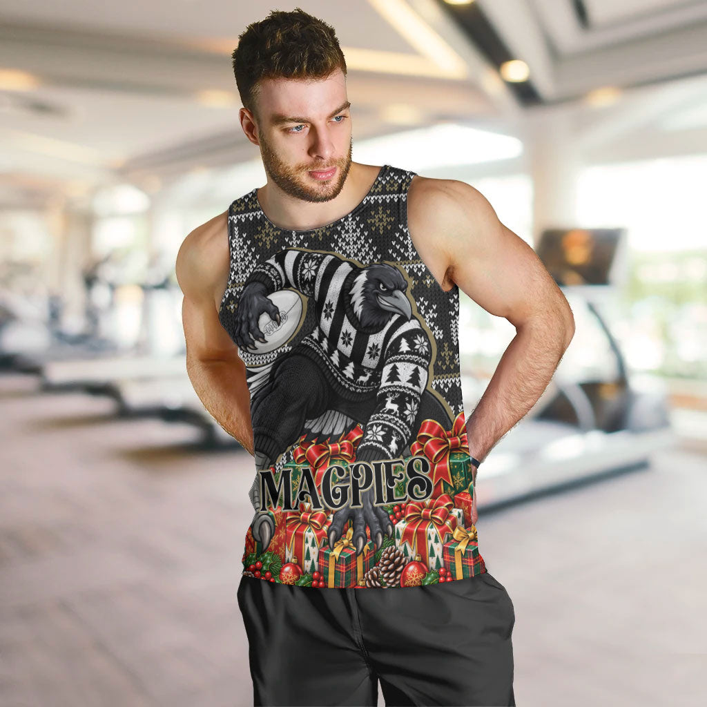 Personalized Magpies Football Christmas Men Tank Top Australian Football Mascot - Ugly Xmas Pattern Festive