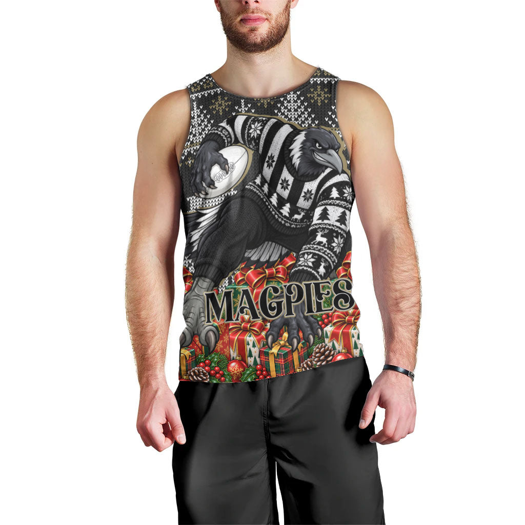 Personalized Magpies Football Christmas Men Tank Top Australian Football Mascot - Ugly Xmas Pattern Festive