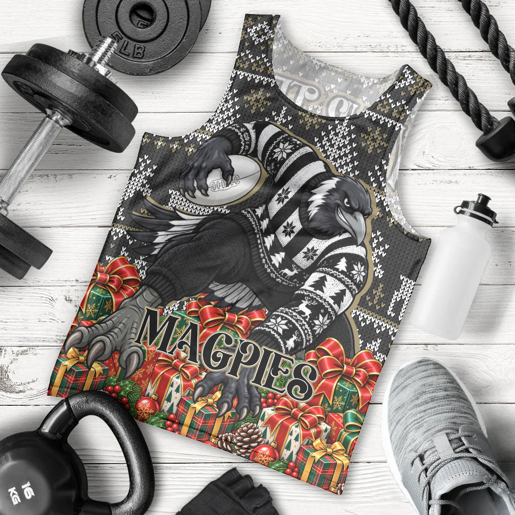 Personalized Magpies Football Christmas Men Tank Top Australian Football Mascot - Ugly Xmas Pattern Festive
