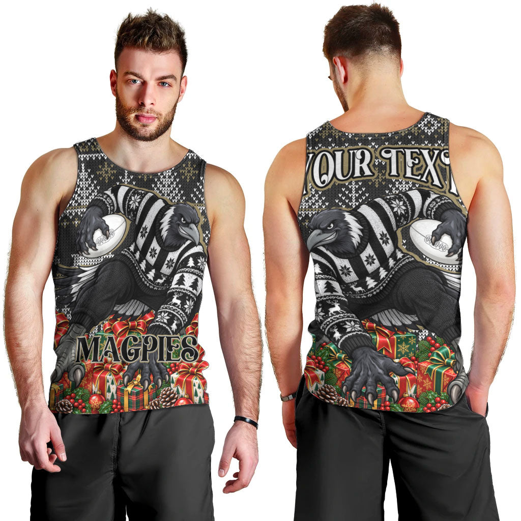 Personalized Magpies Football Christmas Men Tank Top Australian Football Mascot - Ugly Xmas Pattern Festive