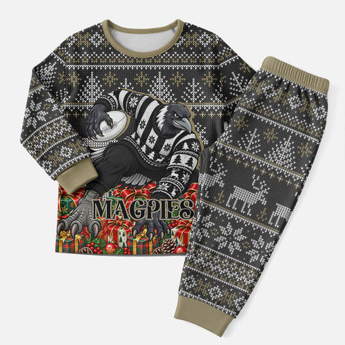 Personalized Magpies Football Christmas Pajama Set Australian Football Mascot - Ugly Xmas Pattern Festive