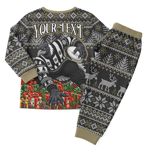 Personalized Magpies Football Christmas Pajama Set Australian Football Mascot - Ugly Xmas Pattern Festive