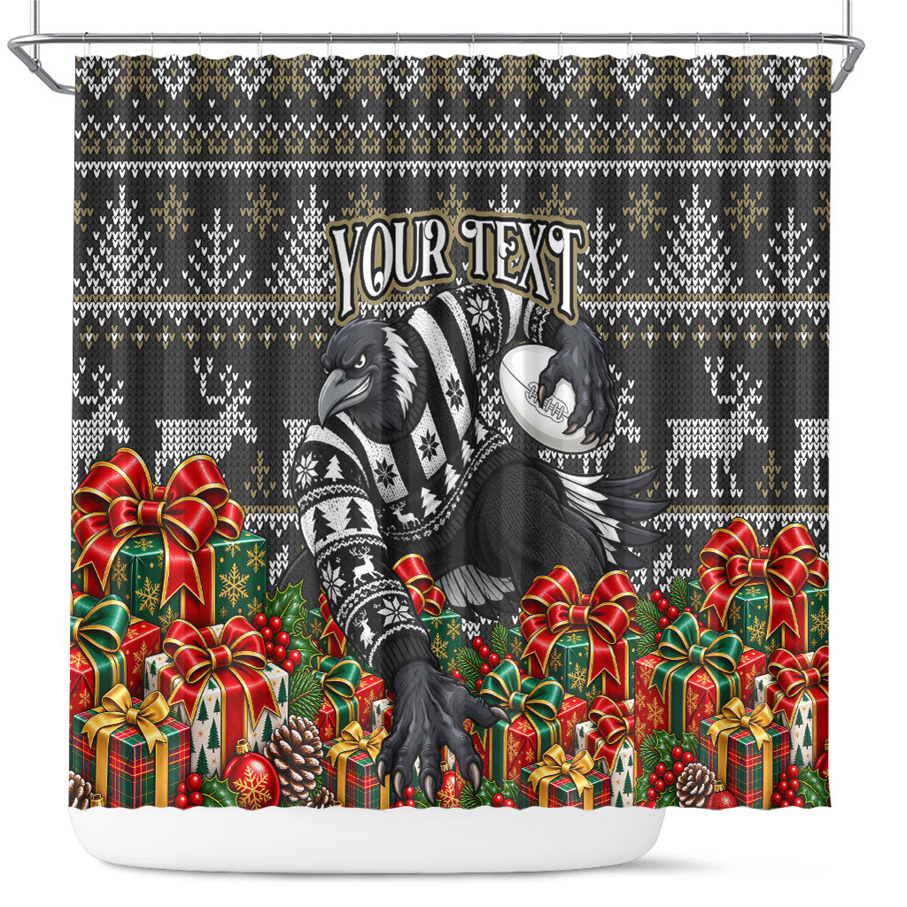 Personalized Magpies Football Christmas Shower Curtain Australian Football Mascot - Ugly Xmas Pattern Festive