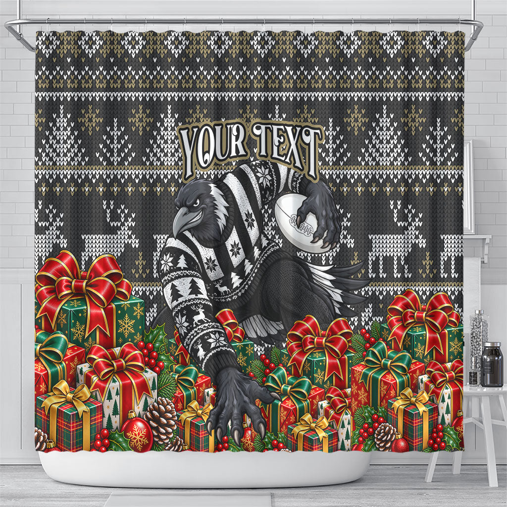 Personalized Magpies Football Christmas Shower Curtain Australian Football Mascot - Ugly Xmas Pattern Festive