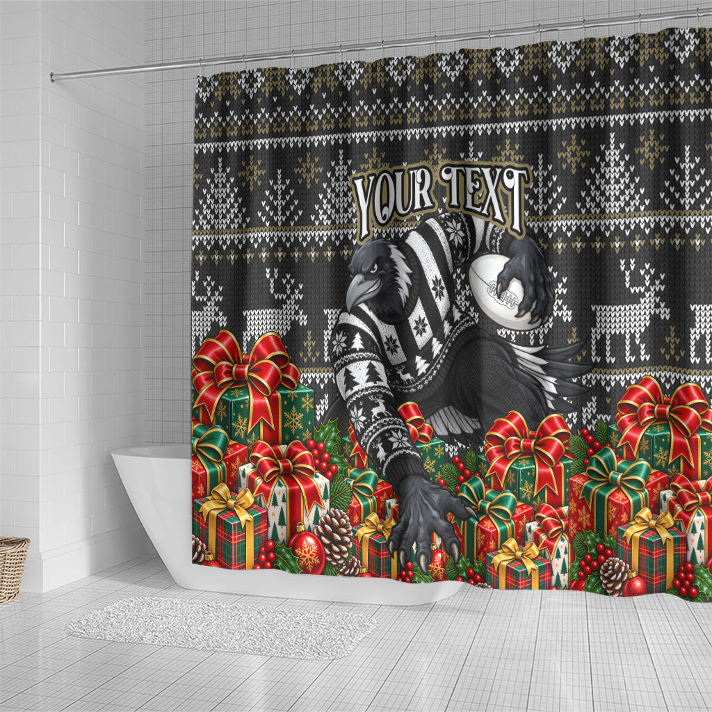 Personalized Magpies Football Christmas Shower Curtain Australian Football Mascot - Ugly Xmas Pattern Festive