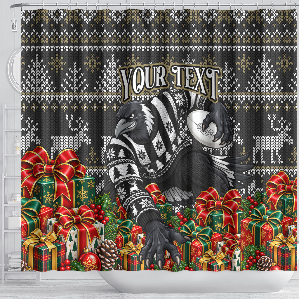 Personalized Magpies Football Christmas Shower Curtain Australian Football Mascot - Ugly Xmas Pattern Festive