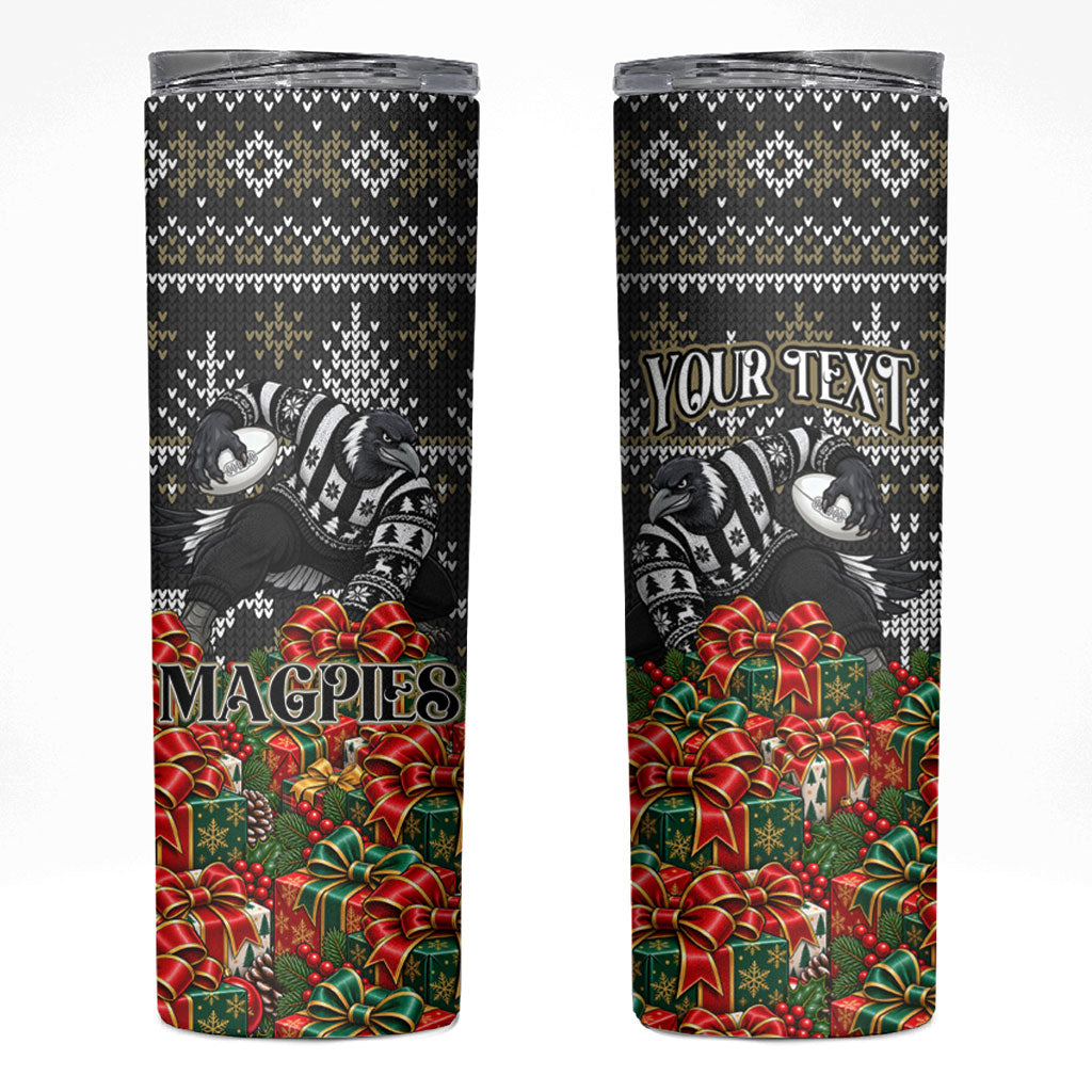 Personalized Magpies Football Christmas Skinny Tumbler Australian Football Mascot - Ugly Xmas Pattern Festive