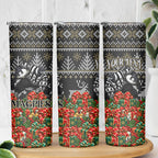 Personalized Magpies Football Christmas Skinny Tumbler Australian Football Mascot - Ugly Xmas Pattern Festive