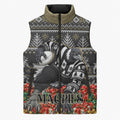 Personalized Magpies Football Christmas Sleeveless Puffer Jacket Australian Football Mascot - Ugly Xmas Pattern Festive