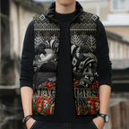 Personalized Magpies Football Christmas Sleeveless Puffer Jacket Australian Football Mascot - Ugly Xmas Pattern Festive
